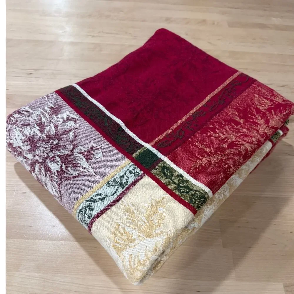 Fall Harvest Jacquard Woven Tablecloth Autumn Leaves Burgundy Gold 54x87 Decor
